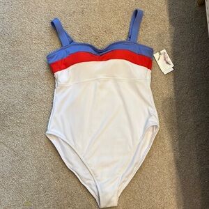 Jessica Simpson Blue and Red One Piece Swimsuit Sz XL Adjustable Straps